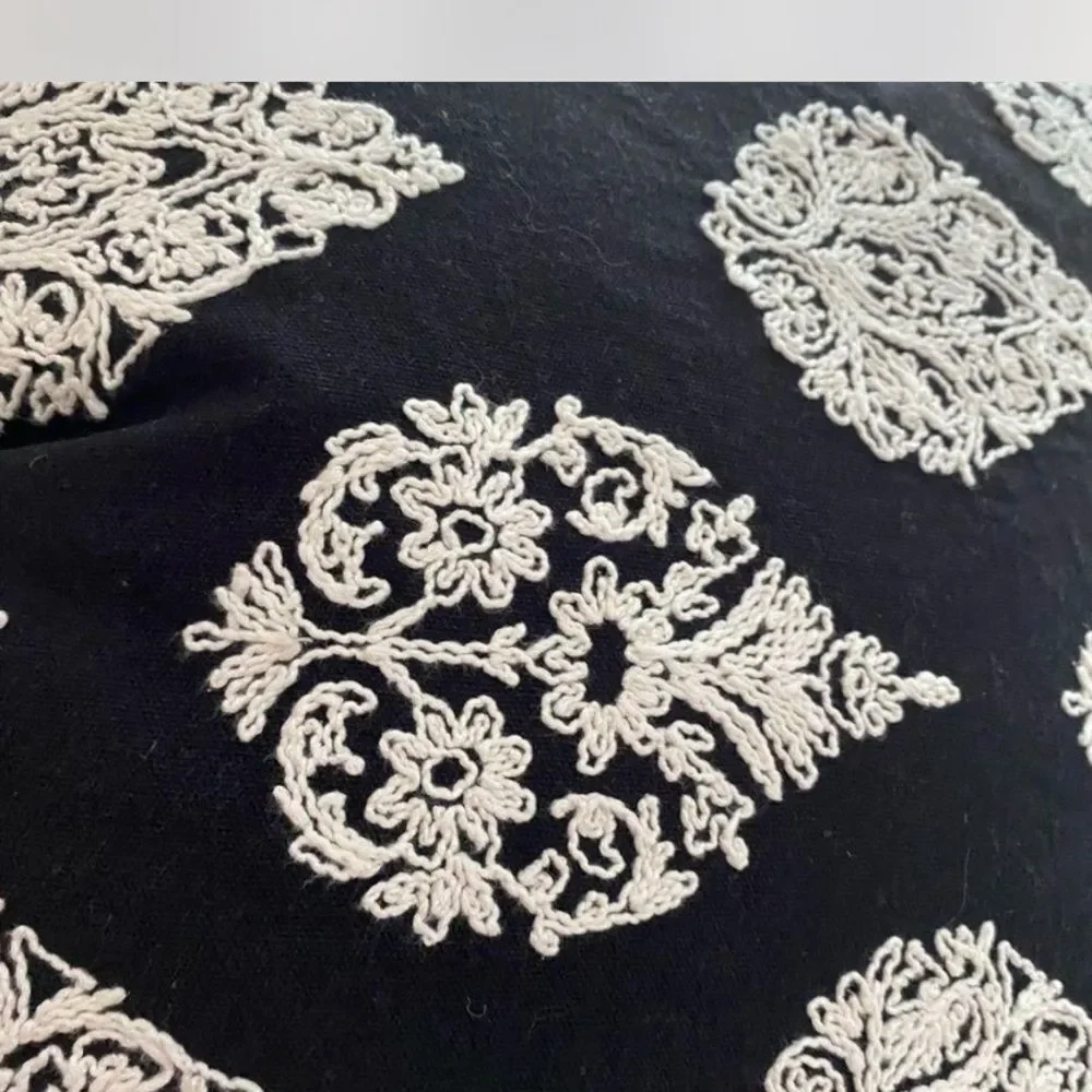 Dream Home NY Embroidered Medallion Black and White Decorative Pillow